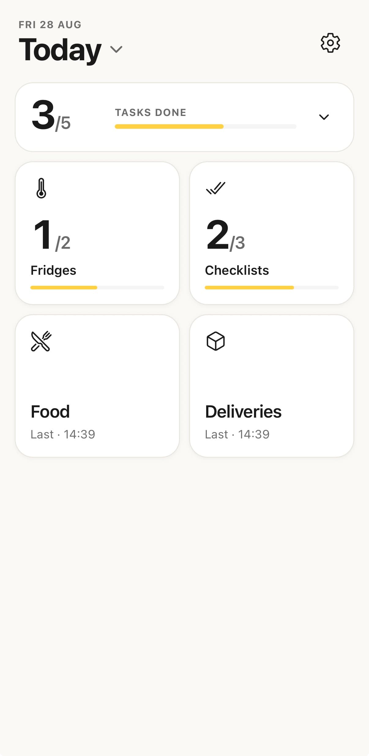 Lemon Today screen with three of five food safety tasks completed